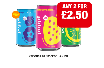 Poppi Strawberry Lemon, Blueberry, Lemon Lime - Any 2 for £2.50 at Premier
