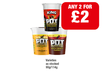 Pot Noodle Bombay Bad Boy, Original Curry, Beef & Tomato - Any 2 for £2 at Premier
