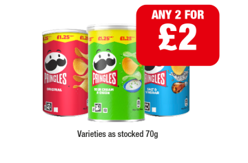 Pringles Original, Sour Cream & Onion, Salt & Vinegar - Any 2 for £2 at Premier