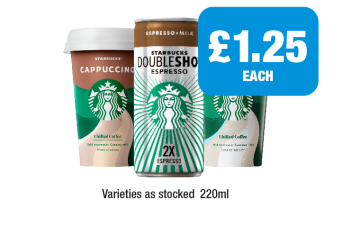 Starbucks Cappuccio, Doubleshot, Skinny Latte - Now Only £1.25 at Premier