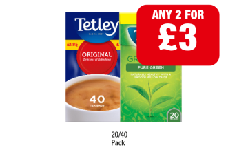 Tetley Original, Green Tea - Any 2 for £3 at Premier