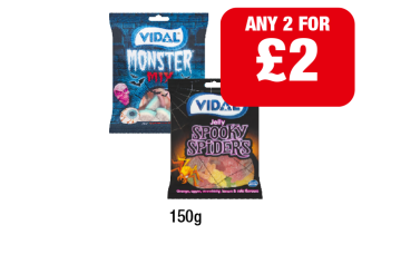 Vidal Monster Mix, Jelly Spooky Spiders - Any 2 for £2 at Premier