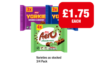 Yorkie Original, Raisin & Biscuit, Aero Peppermint - Now Only £1.75 at Premier
