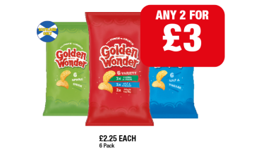 Golden Wonder Variety Pack, Cheese & Onion, Salt & Vinegar - Scotland Only - Any 2 for £3 at Premier