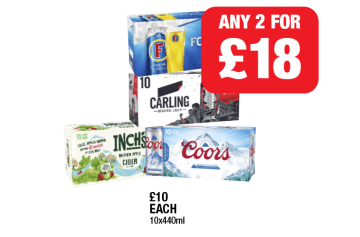 CHRISTMAS MEGA DEAL: Fosters, Carling, Inch's, Coors - Any 2 or £18 at Family Shopper