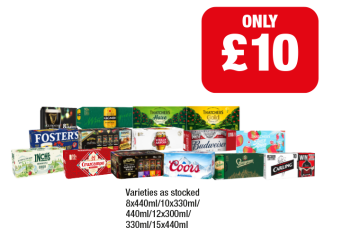 Guinness, Magners, Thatchers Haze, Gold, Juicy Apple, Fosters, Kopparberg Strawberry, Variety, Stella Artois, Budweiser, Inchs, Cruzcampo, Coors, Staropramen, Carling - Now Only £10 at Family Shopper
