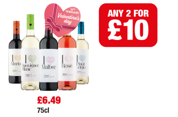 I Heart Merlot, Sauvignon Blanc, Malbec, Rose, Pinot Grigio - Any 2 for £10 at Family Shopper
