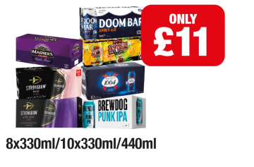 Magners Dark Fruit, Strongbow Rose, Dark Fruits, Doom Bar Amber Ale, Desperados, Kronenbourg 1664, Brewdog Punk IPA - Incl. San Miguel in Scotland & Wales - Now only £11 each at Family Shopper
