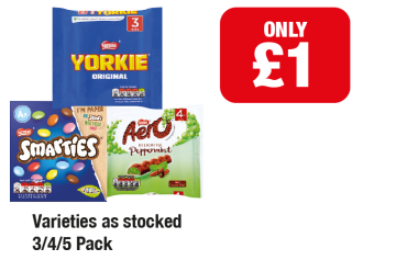 Nestle Yorkie Original, Smarties, Aero Peppermint - Now only £1 each at Family Shopper