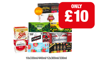 Kopparberg Berry Variety, Variety Pack, Stella Artois, Thatchers Haze, Gold, Juicy Apple, Sol, Carling, Budweiser, Amstel - Now Only £10 at Family Shopper