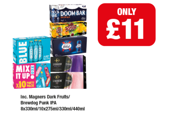 WKD Blue, WKD Mix It Up Party Pack, Doom Bar Amber Ale, Desperados, Kronenbourg 1664, Strongbow Dark Fruit, Rose - Now only £11 each at Family Shopper