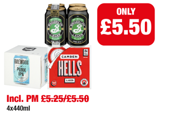 Brooklyn Lager, Brewdog Punk IPA, Camden Hells Lager - Now only £5.50 each at Family Shopper