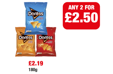 Doritos Cool Original, Tangy Cheese, Chilli Heatwave - Any 2 for £2.50 at Family Shopper