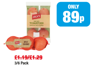 JACK's Salad Tomatoes, Mild Onions - Now only 89p each at Family Shopper