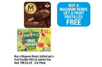 Magnum Classic Remix, Rowntrees Fruit Pastilles Lollies - Buy a Magnum Remix, Get Fruit Pastilles Free at Family Shopper