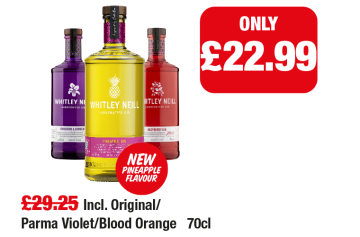 Whitley Neill Handcrafted Gin, Rhubarb & Ginger, Pineapple, Raspberry - Now only £22.99 each at Family Shopper
