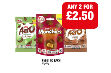 Aero Bubble Peppermint, Melts, Munchies - Any 2 for £2.50 at Premier