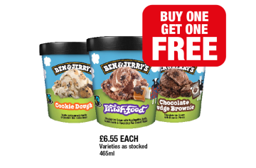 Ben & Jerry's Phish Food, Cookie Dough, Chocolate Fudge Brownie - Buy 1 Get 1 FREE at Premier
