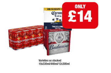 Budweiser, Estrella, Corona - Now Only £14 at Premier