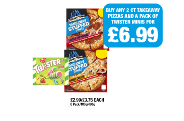 Chicago Town Takeaway Stuffed Crust Pizza Pepperoni, Loaded Cheese, Twister Mini - Buy Any 2 Chicago Town Pizzas And A Pack of Twister Minis for £6.99 at Premier