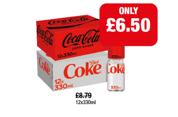 Coca Cola Zero Sugar, Diet Coke - Now Only £6.50 at Premier