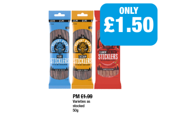 Hungry Boar Sticklers Pork, Chicken, Flamin' Piri Piri - Now Only £1.50 at Premier