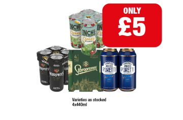 Inch's, Murphy's, Staropramen, Poretti - Now Only £5 at Premier