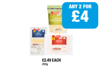 Jack's Grated Mozzarella, Mild Cheddar, Mature Cheddar - Any 2 for £4 at Premier