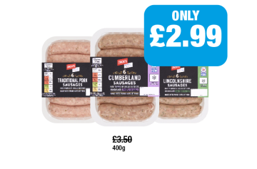 Jack's Sausages Traditional Pork, Cumberland, Lincolnshire - Now Only £2.99 at Premier