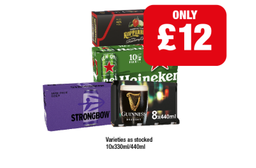 Kopparberg Strawberry & Lime, Heineken, Guinness, Strongbow Dark Fruits - Now Only £12 at Premier