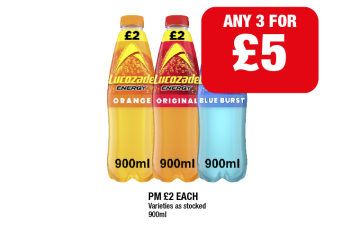 Lucozade Orange, Original, Blue Burst - Any 3 for £5 at Premier