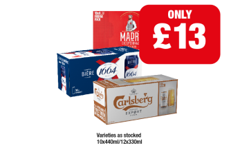 Madri, Kronenbourg, Carlsberg Export - Now Only £13 at Premier