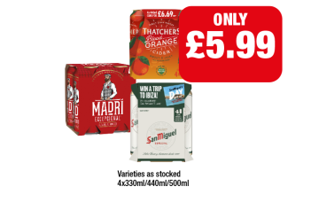 Madri, Thatcher's Blood Orange, San Miguel - Now Only £5.99 at Premier