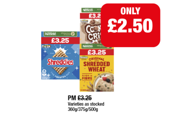 Shreddies Frosted, Cookie Crisp, Shredded Wheat - Now Only £2.50 at Premier
