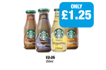Starbucks Frappuccino Creamy Coffee, Mocha Delight, Vanilla, Caramel Latte - Now Only £1.25 at Premier