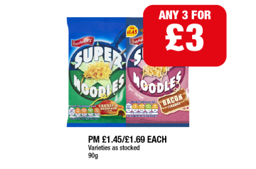 Super Noodles Chicken & Mushroom, Bacon - Any 3 for £3 at Premier