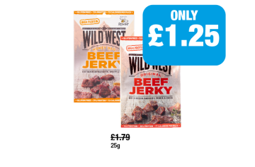 Wild West Beef Jerky Original, Honey BBQ - Now Only £1.25 at Premier