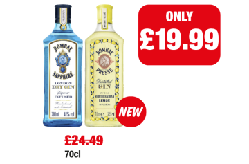 Bombay Sapphire Dry Gin, Bombay Presse Mediterranean Lemon - Was £24.49 - Now only £19.99 at Family Shopper