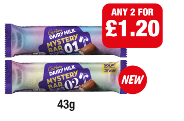 Dairy Milk Mystery Bar 01, 02 - Any 2 for £1.20 at Family Shopper