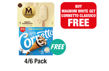 Magnum White Chocolate, Cornetto Classico - Buy Magnum White get Cornetto Classico FREE at Family Shopper 