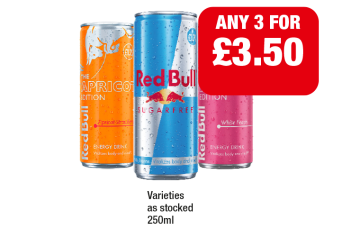 Red Bull Sugarfree, Apricot Edition, Peach Edition - Any 3 for £3.50 at Premier