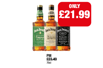 Jack Daniels Original, Honey, Tennessee Apple - Now Only £21.99 at Family Shopper
