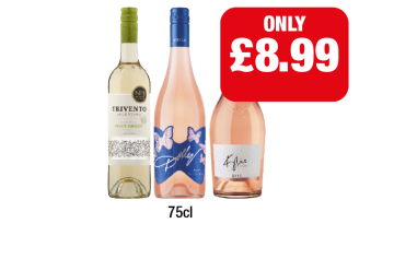 Trivento Pinot Grigio, Dolly Rosé, Kylie Rosé - Now Only £8.99 at Family Shopper