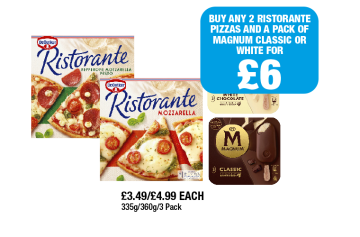 Ristorante Pepperoni Mozzarella Pesto, Mozzarella, Magnum Classic, White - Buy Any 2 Ristorante Pizzas And A Pack of Magnum Classic Or White for £6 at Family Shopper