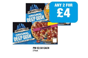 Chicago Town Deep Dish Four Cheese, Pepperoni - Any 2 for £4 at Family Shopper
