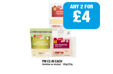 Jack's Cheese Mature Cheddar, Grated Mozzarella, Red Leicester - Any 2 for £4 at Family Shopper
