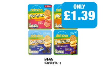 Dairylea Lunchers Ham 'N' Cheese, Chicken 'N' Cheese, Snackers Oreo, Dairy Milk Buttons - Now Only £1.39 at Family Shopper