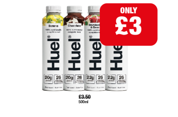 Huel Banana, Chocolate, Strawberries & Cream, Iced Coffee Caramel - Now Only £3 at Family Shopper