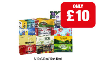 Stella Artois, Brewdog Variety, Magners, Poretti, Fosters, Budweiser, Thatchers Juicy Apple, Strongbow, Strawberry, Inch's, Thatcher's Gold, Haze, Kopparberg Variety - Now Only £10 at Premier