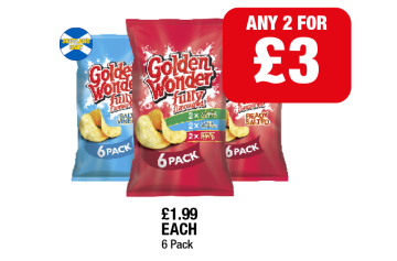 Golden Wonder Salt & Vinegar, Ready Salted, Variety Pack - Any 2 for £3 at Premier